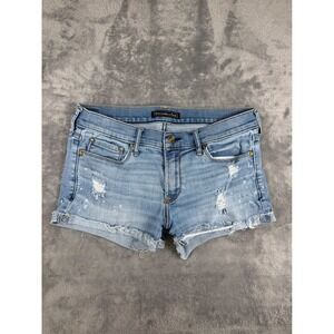 Y2K Abercrombie & Fitch Low Rise Mini Denim Shorts Distressed Light Wash 28